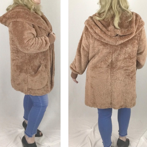 PLUS Teddy Coat HOODED FAUX FUR COCOON JACKET - Picture 3 of 7